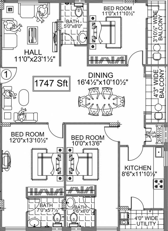 Legend Flora (3BHK+3T (1,747 sq ft) + Pooja Room 1747 sq ft) Legend Flora (3BHK+3T (1,747 sq ft) + Pooja Room 1747 sq ft)