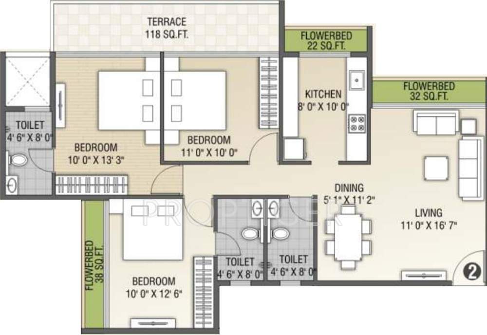 Rehab Balaji Delta Tower 1 (3BHK+3T (1,675 sq ft) 1675 sq ft)