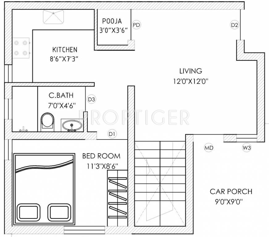 G9 Spacious (3BHK+2T (1,300 sq ft) + Pooja Room 1300 sq ft)