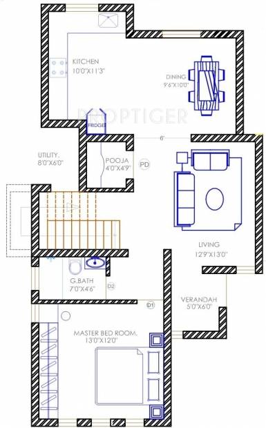 G9 Spacious (3BHK+3T (2,000 sq ft) + Pooja Room 2000 sq ft)