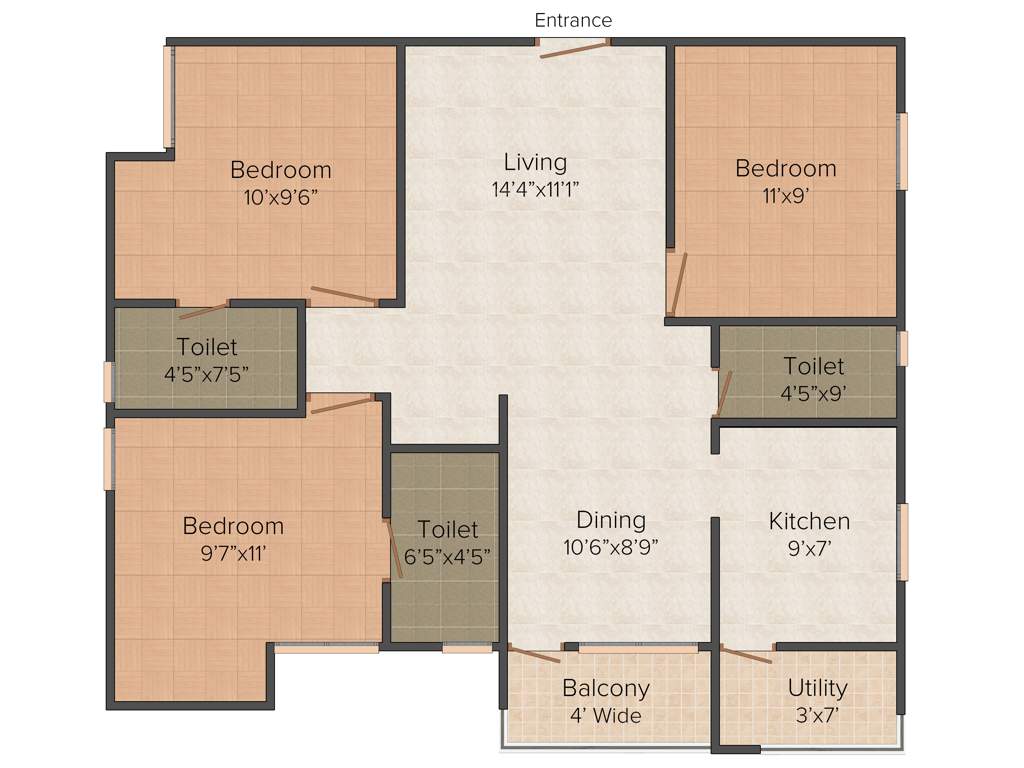 Jasmine Sanvi Flats (3BHK+3T (1,149 sq ft) 1149 sq ft)