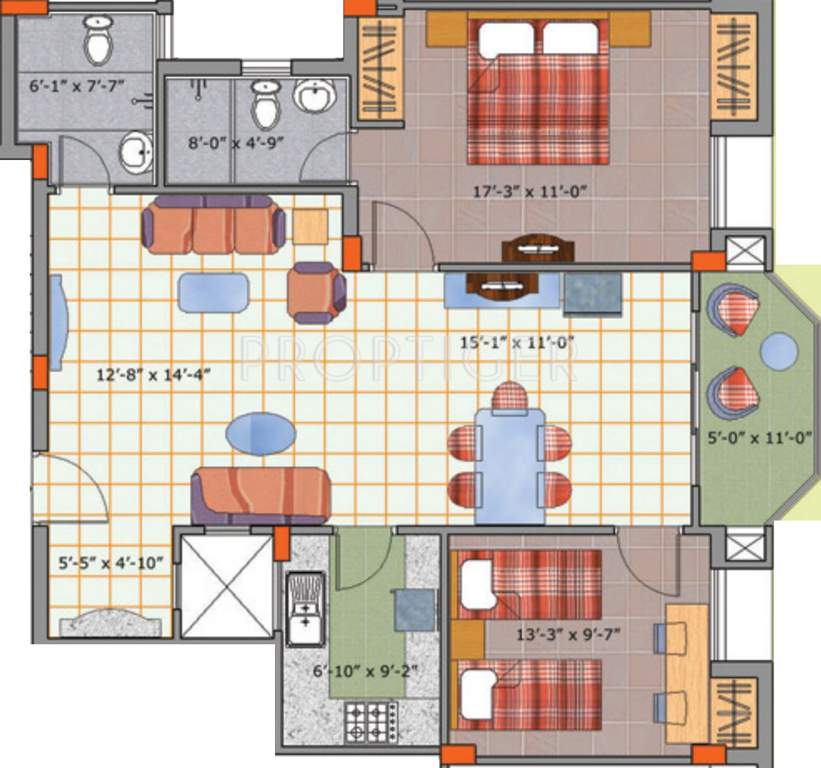 Mandakini Garden (2BHK+2T (1,398 sq ft) 1398 sq ft)