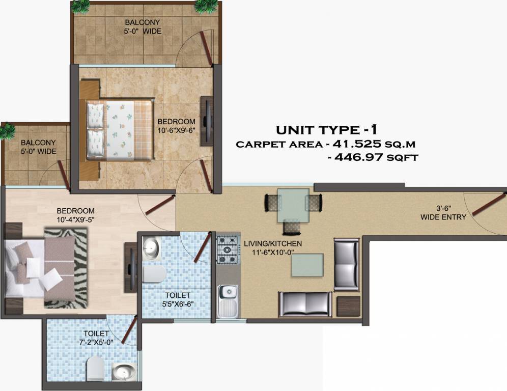 SRS Palm Home (2BHK+2T (511 sq ft) 511 sq ft)