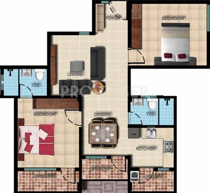  Trillium Apartments (2BHK+2T (1,100 sq ft) 1100 sq ft)