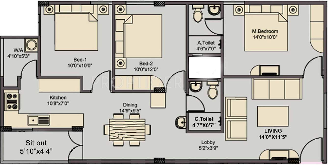 CoEvolve Elvira (3BHK+2T (1,231 sq ft) 1231 sq ft)
