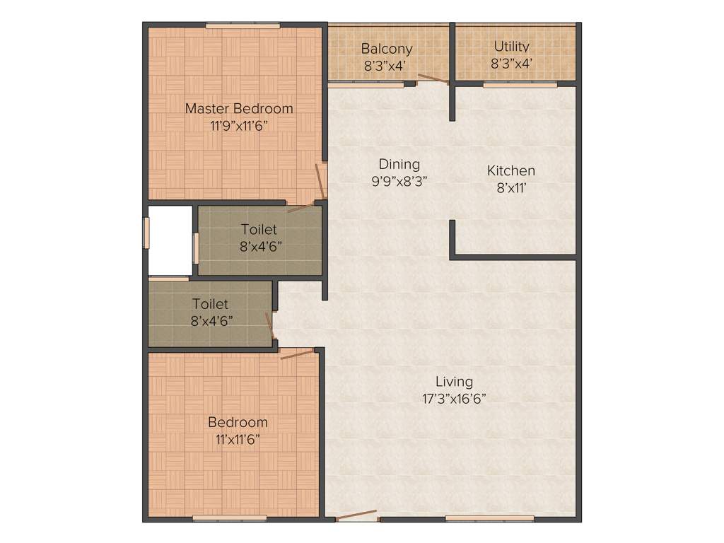 KV Lake Front (2BHK+2T (1,195 sq ft) 1195 sq ft)