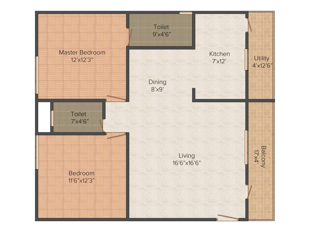 KV Lake Front (2BHK+2T (1,225 sq ft) 1225 sq ft)