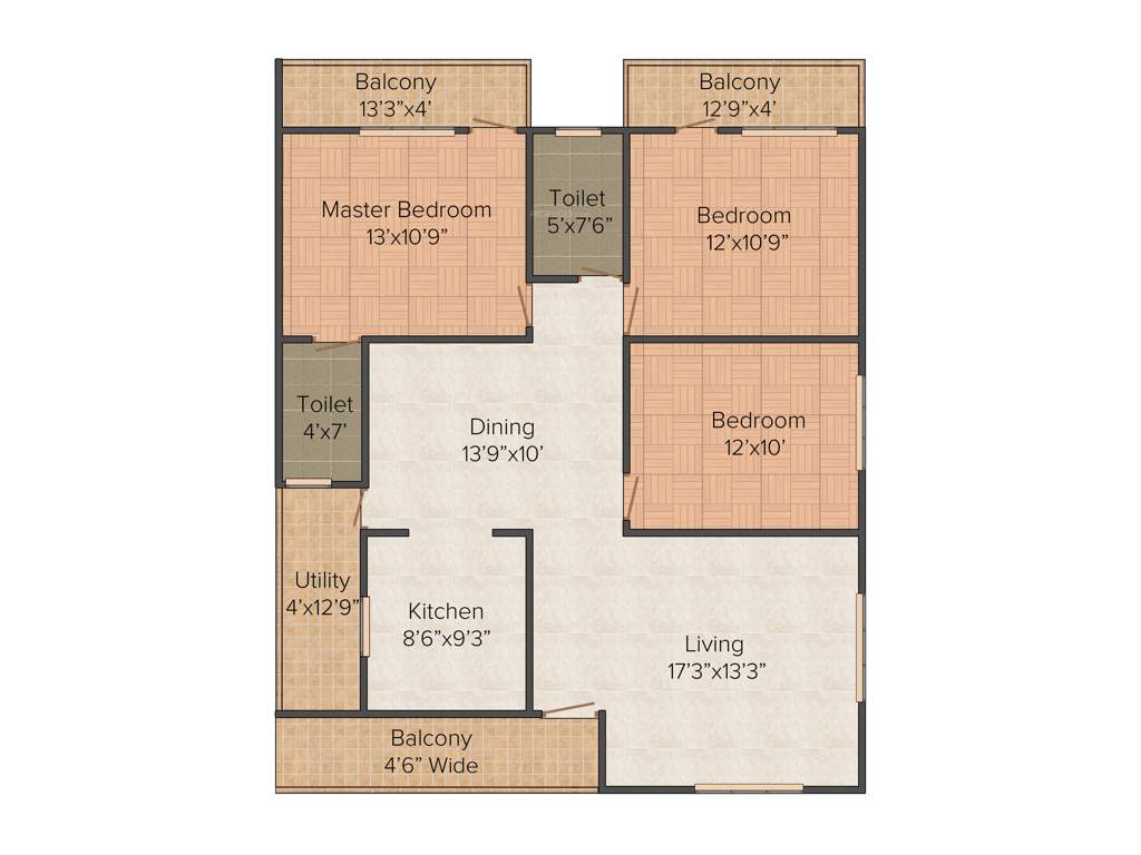 KV Lake Front (3BHK+2T (1,485 sq ft) 1485 sq ft)