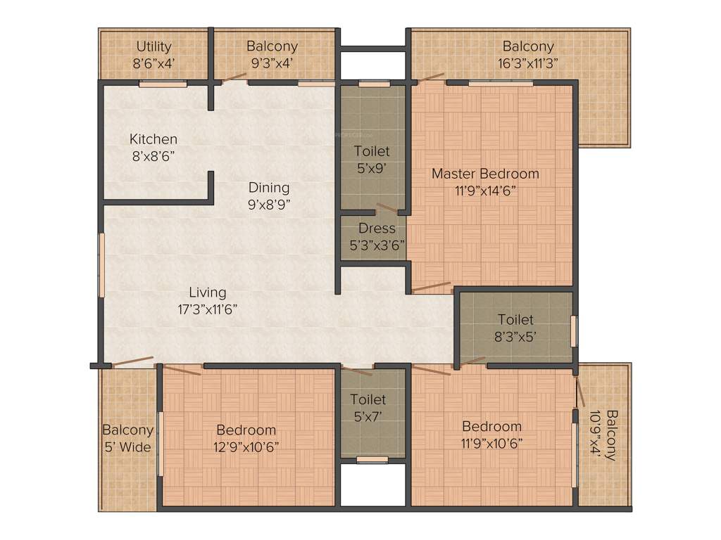 KV Lake Front (3BHK+2T (1,665 sq ft) 1665 sq ft)
