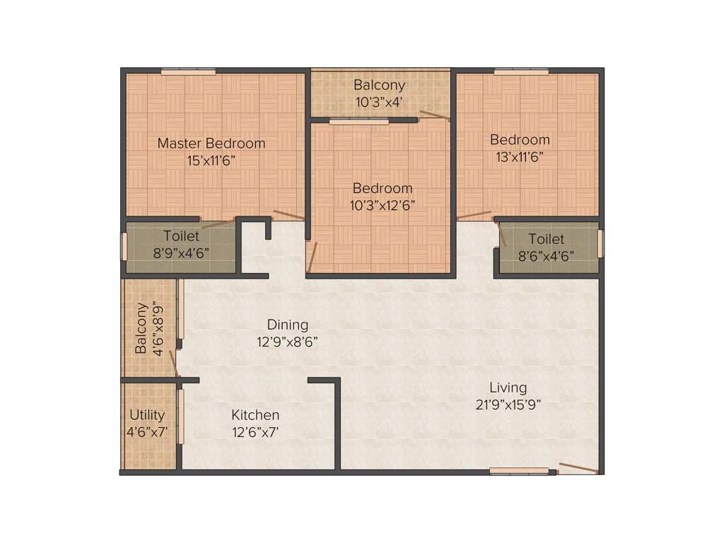 KV Lake Front (3BHK+2T (1,615 sq ft) 1615 sq ft)