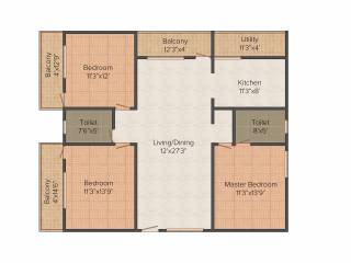 KV Lake Front (3BHK+2T (1,540 sq ft) 1540 sq ft)