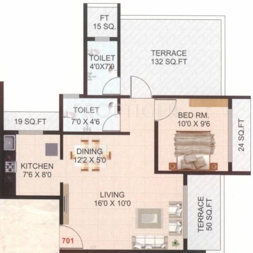 HG Royal Residency (1BHK+2T (990 sq ft) 990 sq ft)