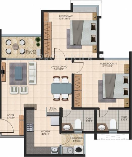 Durga Projects And Infrastructure Petals (2BHK+2T (1,195 sq ft) + Pooja Room 1195 sq ft)