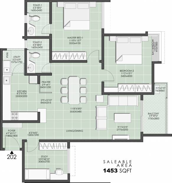 Durga Projects And Infrastructure Petals (2BHK+2T (1,453 sq ft) + Study Room 1453 sq ft)