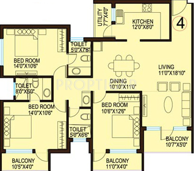 IN Eon (3BHK+3T (1,691 sq ft) 1691 sq ft)