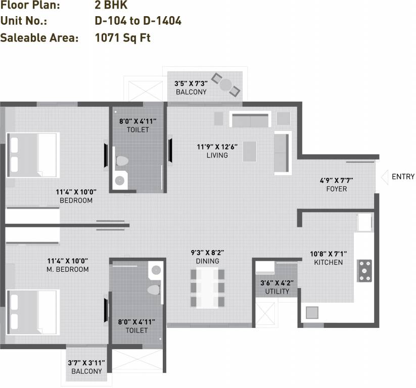 Arvind Sporcia (2BHK+2T (1,071 sq ft) 1071 sq ft)