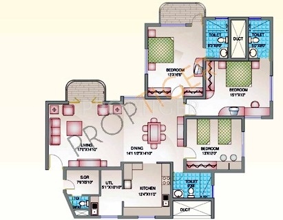 2245 Sq Ft 3 Bhk Floor Plan Image Acs Developers Acs Meghana And Shalini Towers Available For Sale Proptiger Com