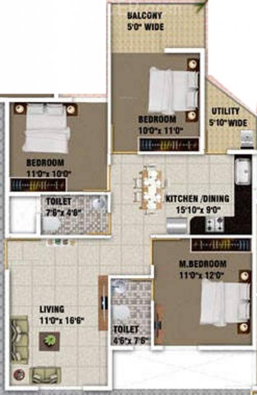DS DSMAX SUNRISE (3BHK+2T (1,605 sq ft) 1605 sq ft)