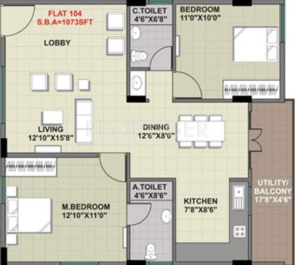 Aashrayaa Crystal (2BHK+2T (1,073 sq ft) 1073 sq ft)