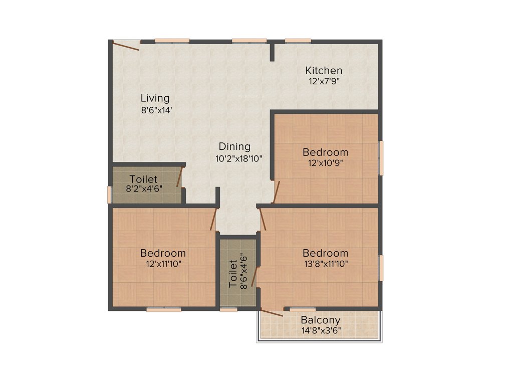 Aashrayaa Crystal (3BHK+2T (1,336 sq ft) 1336 sq ft)