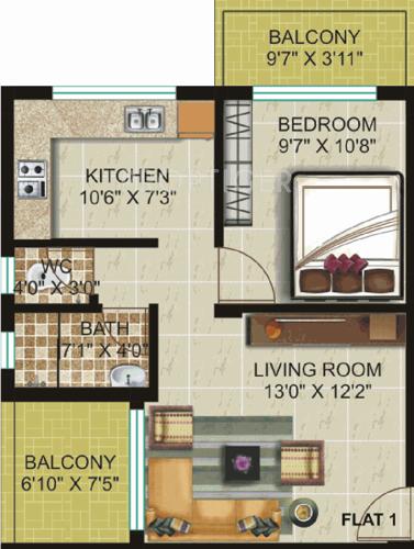 Kiron La Gardenia (1BHK+1T (625 sq ft) 625 sq ft)