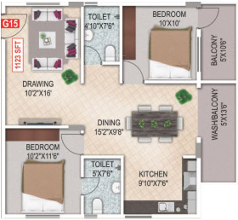 Aashrayaa Eternia (2BHK+2T (1,123 sq ft) 1123 sq ft)