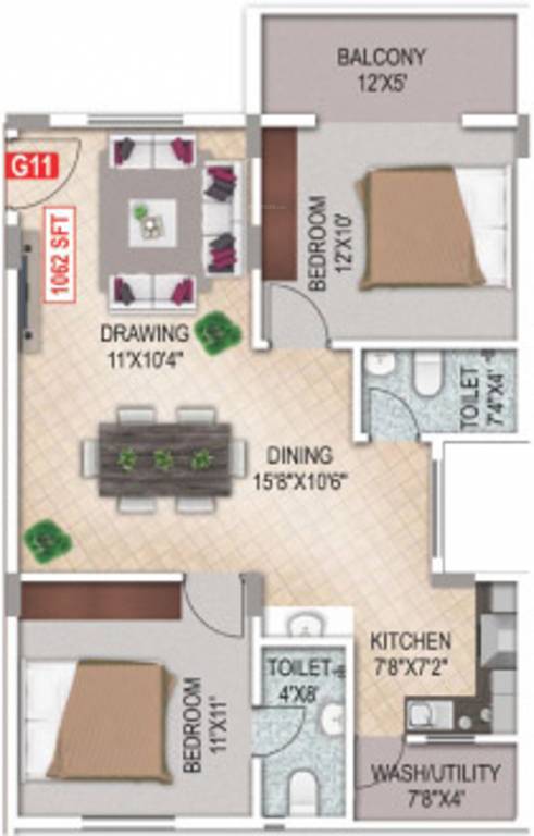 Aashrayaa Eternia (2BHK+2T (1,062 sq ft) 1062 sq ft)