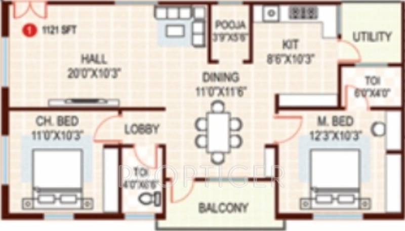 A V Constructions Meghana Residency (2BHK+2T (1,121 sq ft)   Pooja Room 1121 sq ft)