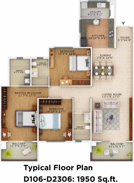 Vaswani Exquisite (3BHK+3T (1,950 sq ft) 1950 sq ft)