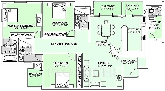 Salarpuria Sattva Aristrocracy (3BHK+3T (2,415 sq ft)   Servant Room 2415 sq ft)