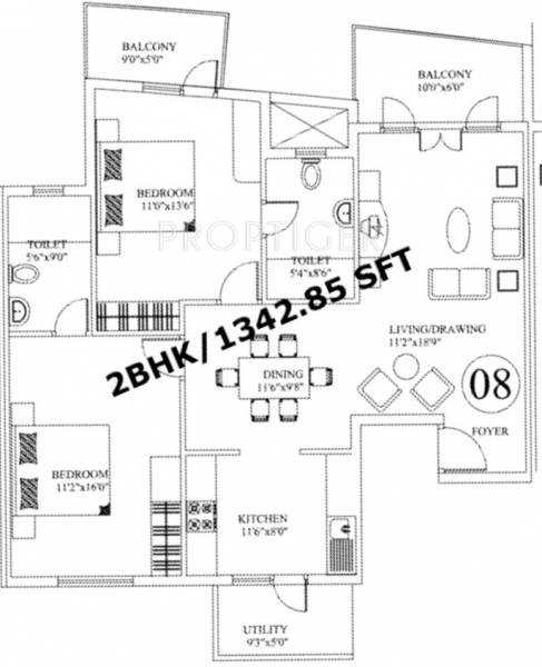 Premier Metropolis (2BHK+2T (1,342 sq ft) 1342 sq ft)