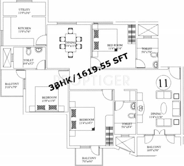 Premier Metropolis (3BHK+3T (1,619 sq ft) 1619 sq ft)