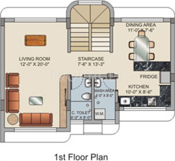 M Baria Ambo Vihar Villas First Floor Plan (2BHK+4T)