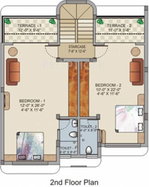 M Baria Ambo Vihar Villas Second Floor Plan (3BHK+4T)