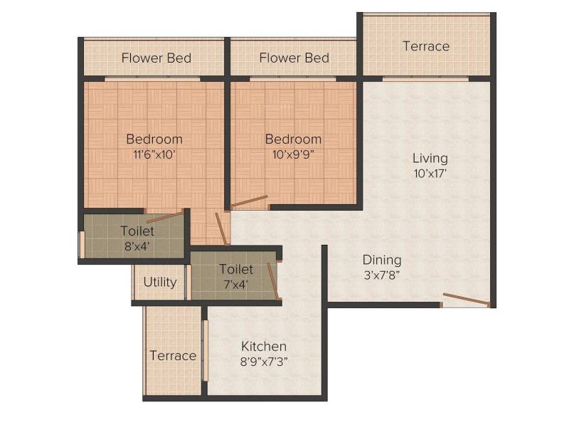 RD Parvati Castle (2BHK+2T (1,145 sq ft) 1145 sq ft)