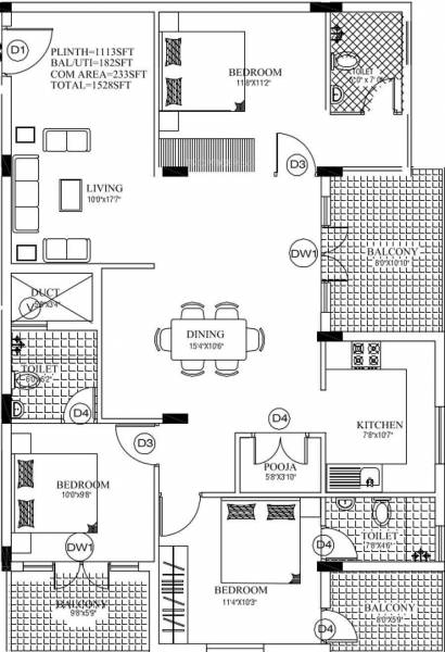 Premier Kruti Habitat (3BHK+3T (1,528 sq ft) 1528 sq ft)