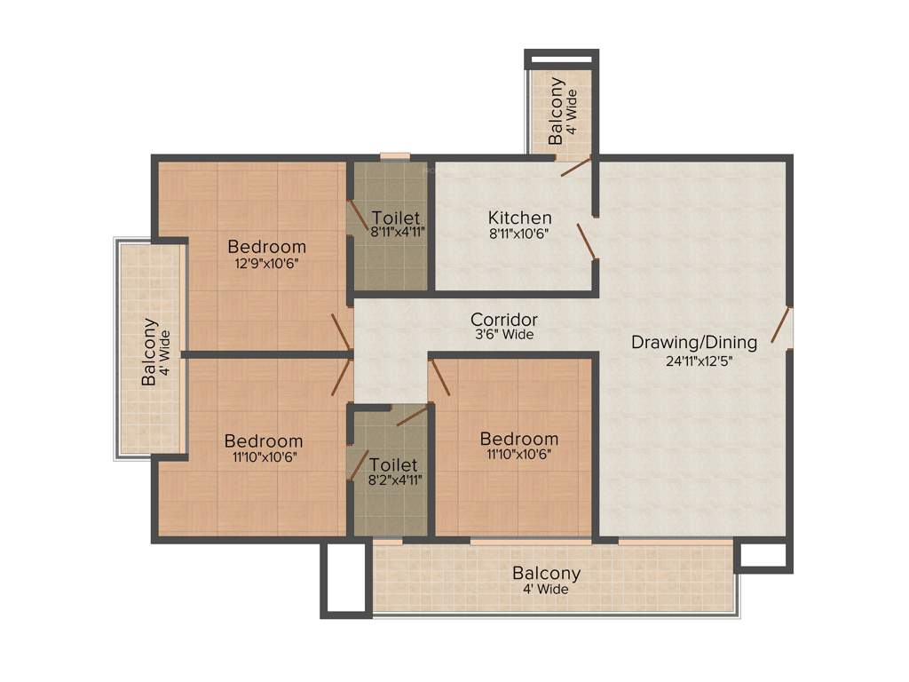 Swastik Builders Varanasi Magnolia 3BHK+2T (1,490 sq ft)
