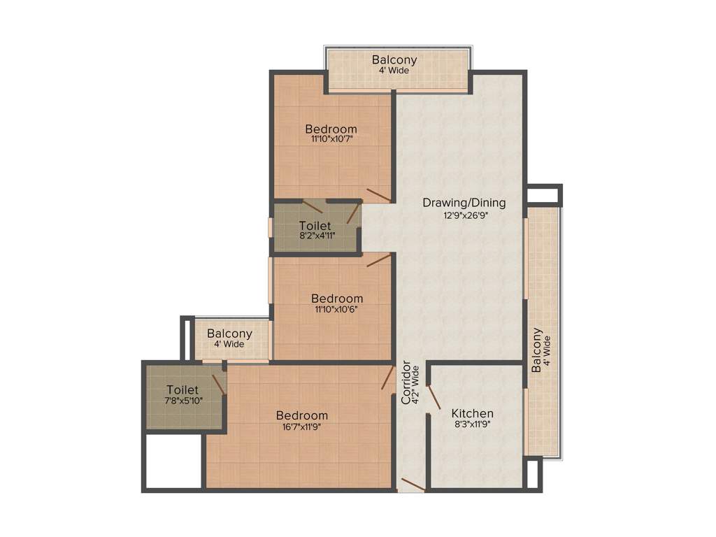 Swastik Builders Varanasi Magnolia 3BHK+2T (1,621 sq ft)