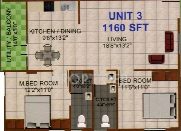 Prabhavathi Sri Krishna (2BHK+2T (1,160 sq ft) 1160 sq ft)