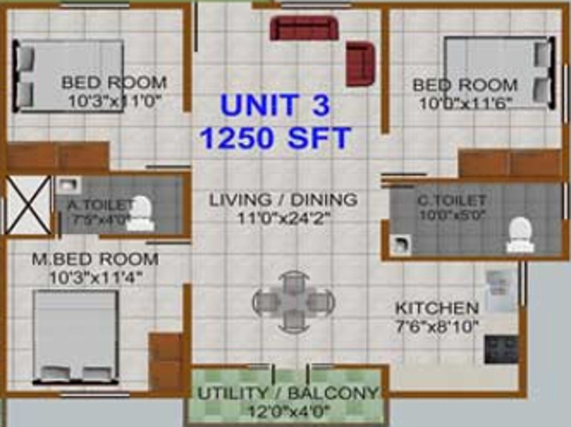 Prabhavathi Sri Krishna (3BHK+2T (1,250 sq ft) 1250 sq ft)