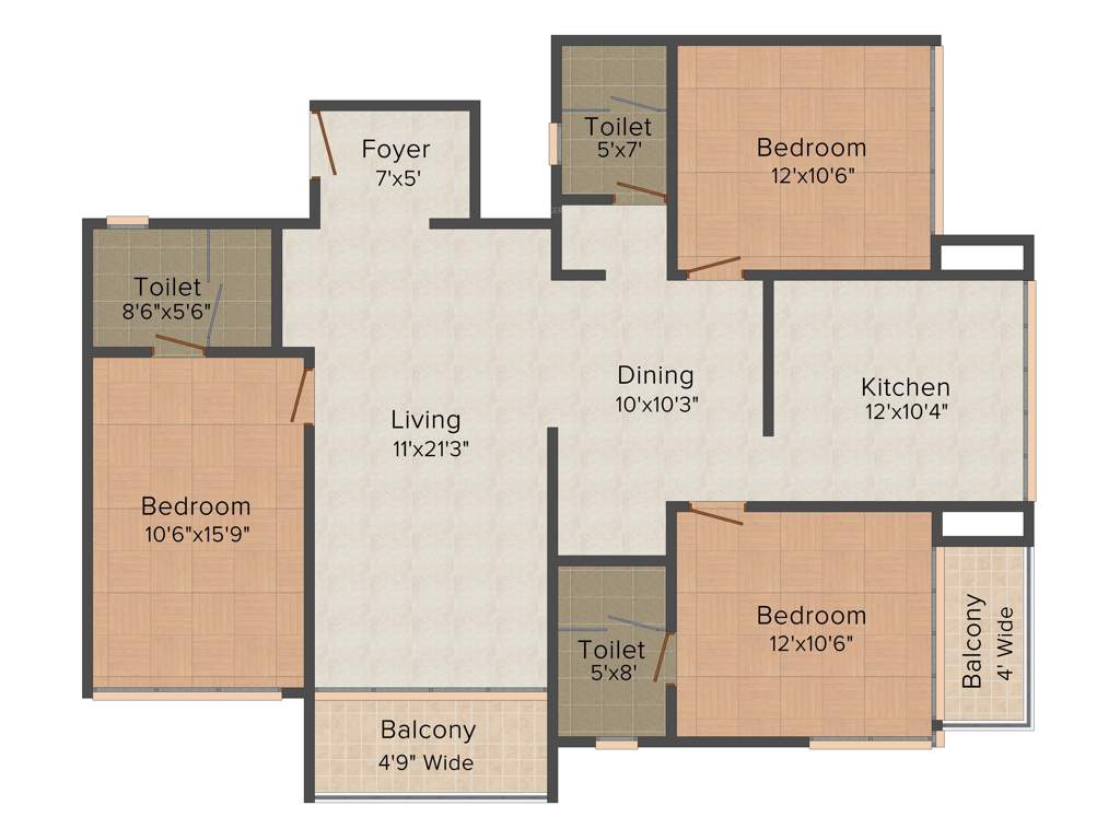 IN Estoria (3BHK+3T (1,575 sq ft) 1575 sq ft)