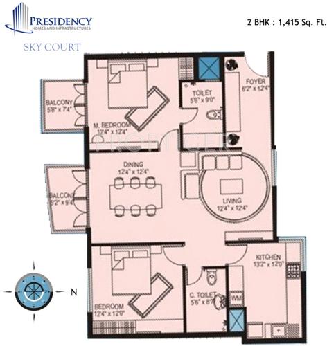 Presidency Sky Court (2BHK+2T (1,415 sq ft) 1415 sq ft)