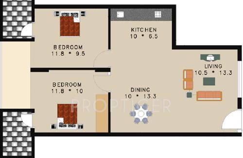 Trendz Whispering Woods (2BHK+2T (877 sq ft) 877 sq ft)