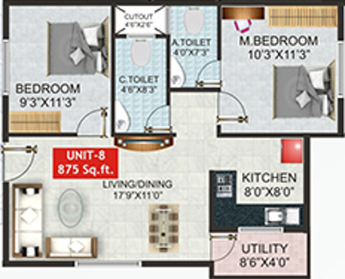 Shivaganga Opal (2BHK+2T (875 sq ft) 875 sq ft)