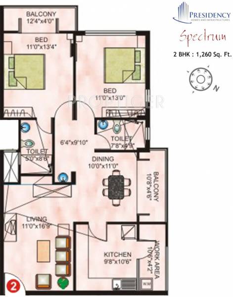 Presidency Spectrum (2BHK+2T (1,260 sq ft) 1260 sq ft)