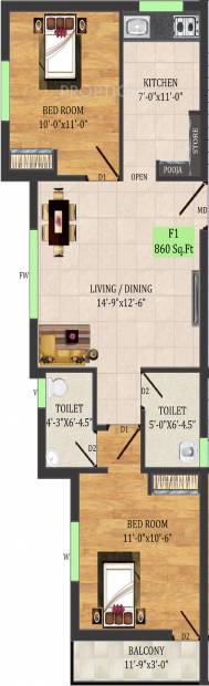 Infraz Sahana (2BHK+2T (860 sq ft) 860 sq ft)