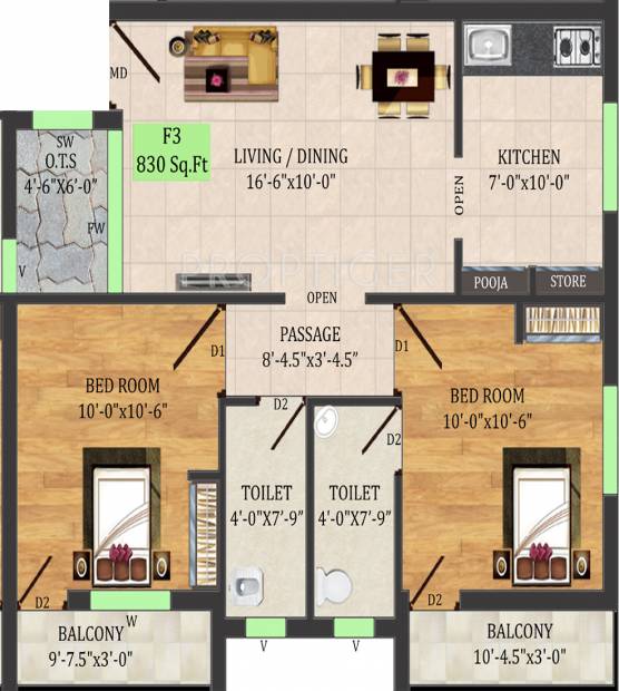 Infraz Sahana (2BHK+2T (830 sq ft) 830 sq ft)