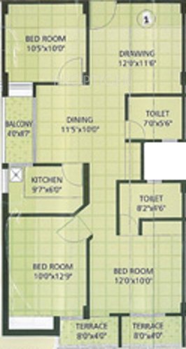 Floor Plan (3BHK+2T (1,205 sq ft) 1205 sq ft) Vasundhara Homes Lush County Floor Plan (3BHK+2T (1,205 sq ft) 1205 sq ft)