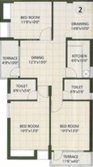 Floor Plan (3BHK+2T (1,310 sq ft) 1310 sq ft) Vasundhara Homes Lush County Floor Plan (3BHK+2T (1,310 sq ft) 1310 sq ft)