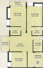 Floor Plan (3BHK+2T (1,340 sq ft) 1340 sq ft) Vasundhara Homes Lush County Floor Plan (3BHK+2T (1,340 sq ft) 1340 sq ft)